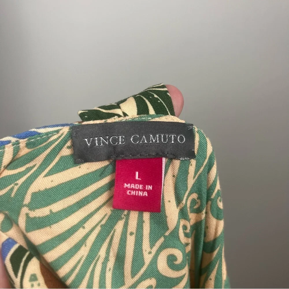 NWT‎ Vince Camuto Green and Brown Patchwork Maxi Dress Halter T Back SZ L